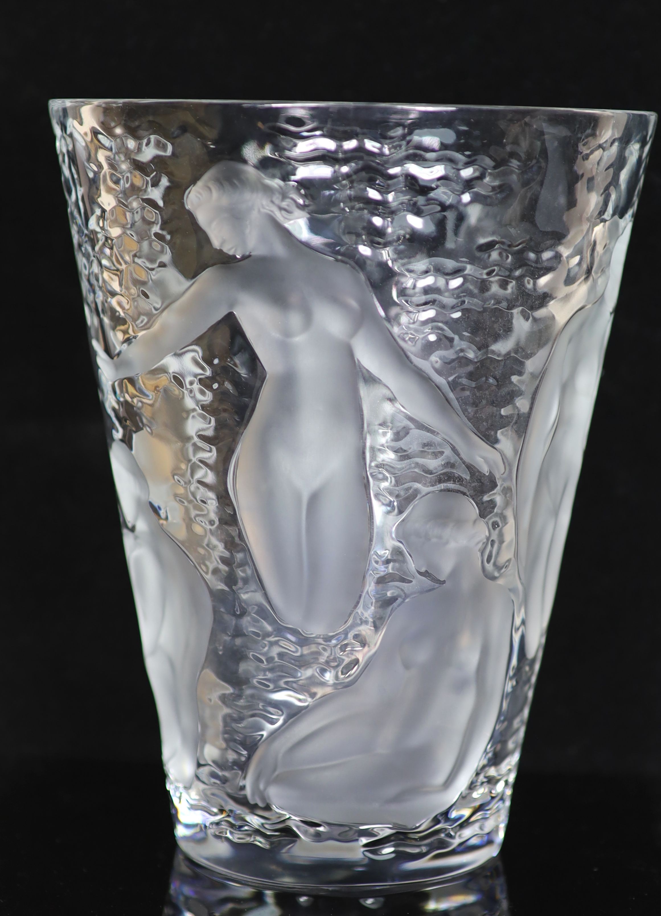 A Lalique 'Ondines' frosted glass vase, post war, 24cm high